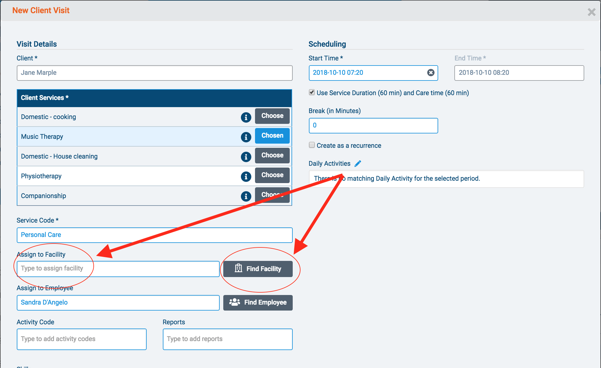 How do I schedule Clients to a Visit at a Facility? – AlayaCare