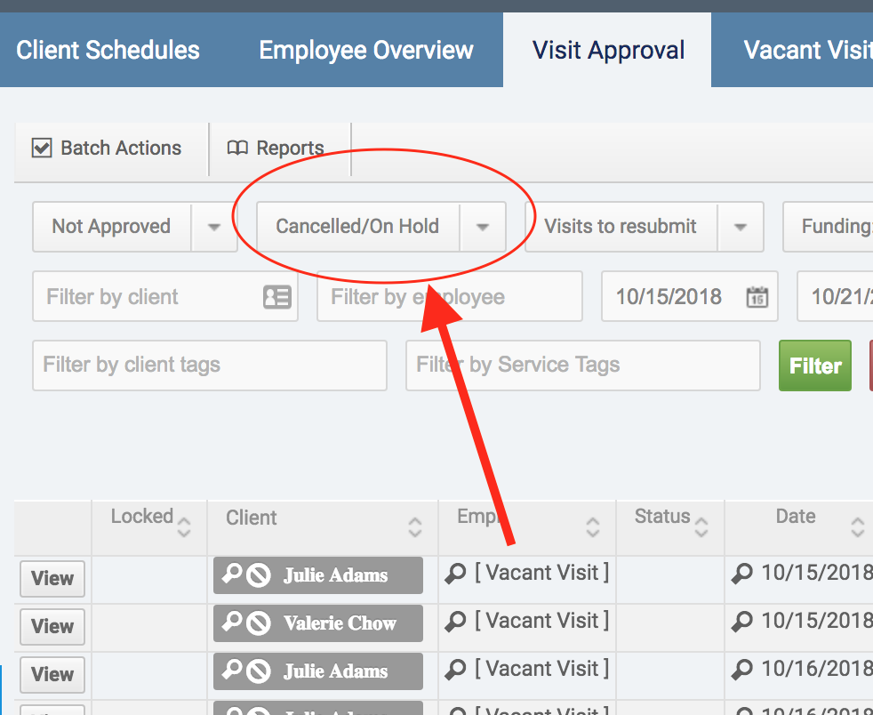 Comment mettre une visite En suspens ou retirer l’état En suspens