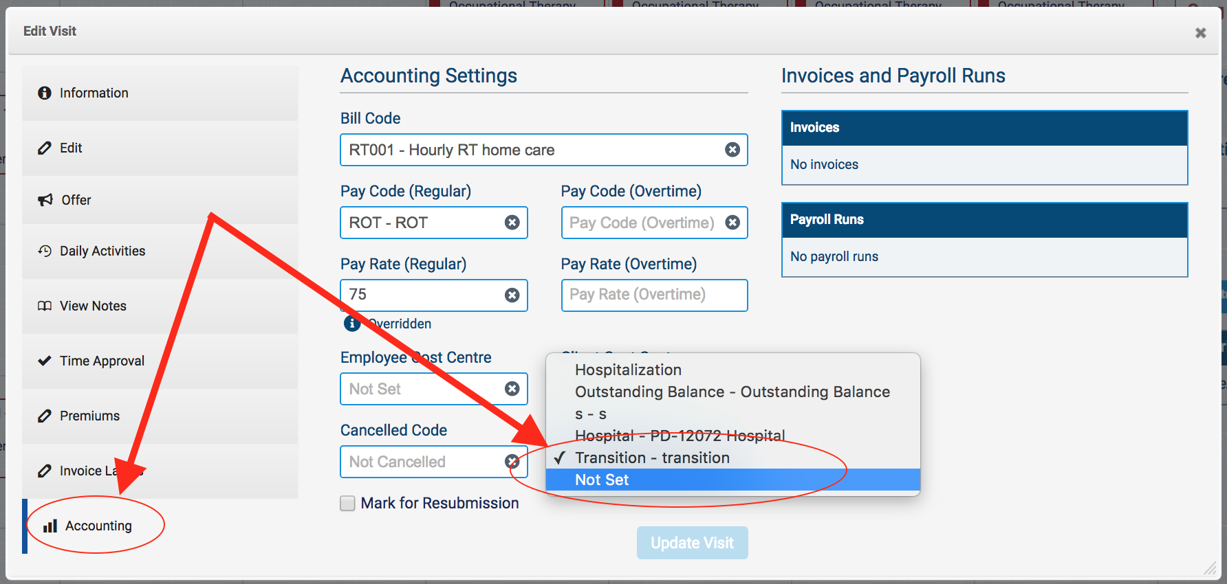 Comment mettre une visite En suspens ou retirer l’état En suspens